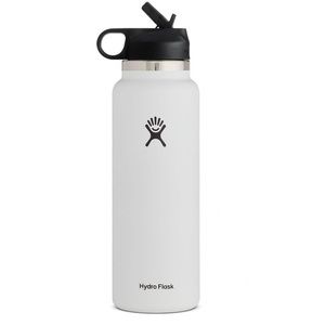 White 40 ounce hydroflask with stare lid and straw